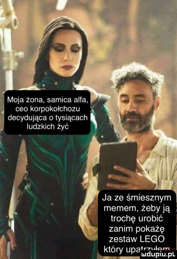 moja żona samica alfa ceo korpokołchozu decydująca tysiącach ludzkich żyć ja ze śmiesznym memem żeby ją trochę urobić zanim pokażę zestaw lego który upaenmam   lu dualu pl