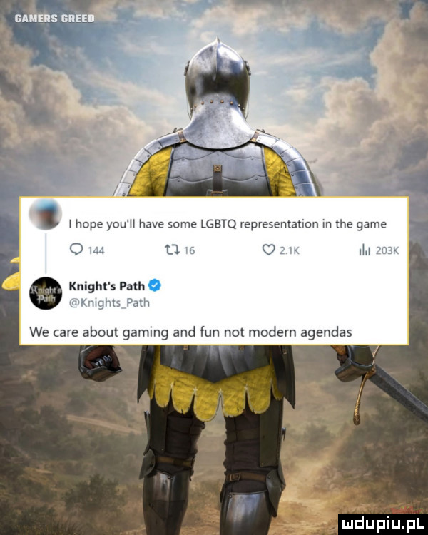 imiieis guangd. hope y-u h hace some lgbtq representation m me game o w d.   n m knight s pach q gr pm we café abort gaming and fan not modern agendas