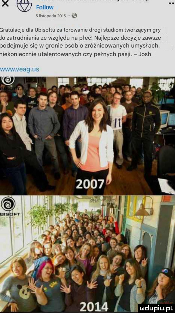 uratułacje dla ubisoftu za torowym e drogi studiom tworzącym gry o zatrudniania ze względu na płeć najlepsze decyzje zawsze odejmuje się w gronie osób o zróżnicowanych umysłach iekoniecznie utalentowanych czy płonych pasji. josh