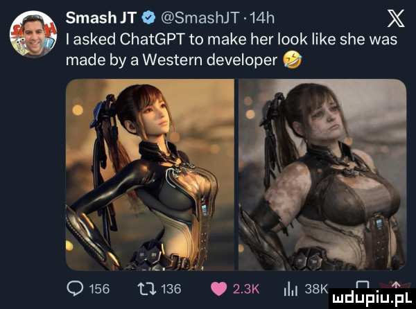 smash jt o smashjt   h x i asked chatgpt to make her look like sie was made by a western developer i.     o           .    k i   k