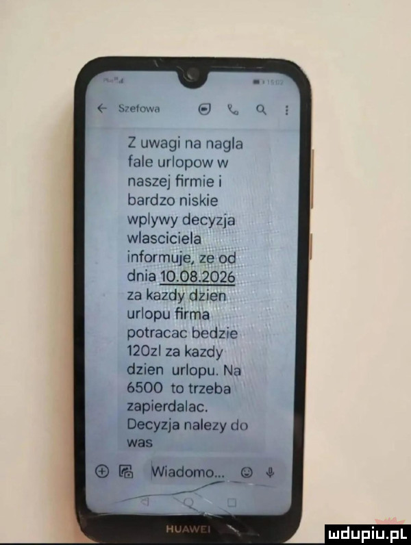 b law j   z uwagi na nagla fale urlopow w naszej firmie bardzo niskie wplywy decyzja wlasciciela informuje. ze od dnia            ze kazdy dzien urlopu firma potracac bedzie     i za kazdy dzien urlopu. na      to trzeba zapierdalac. decyzja nalezy do was wiadomo. j