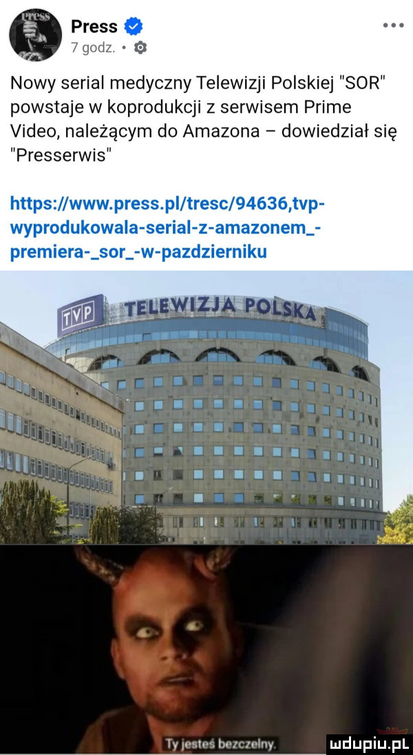 preis    godz nowy serial medyczny telewizji polskiej sor powstaje w koprodu jl z serwisem prime video należącym do amazona dowiedział się presserwis httpszllwww preis pi tresc       tvp wyprodukowała serial z amazonem premiera sor w pazdzierniku i h