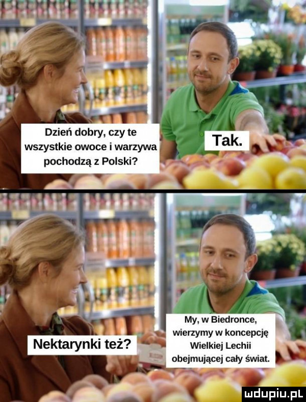 dzień dobry czy te wszystkie owoce i warzywa pochodzą z polski my w biedronce. wierzymy w koncepcję wielkiej lechii obejmującej cały świat