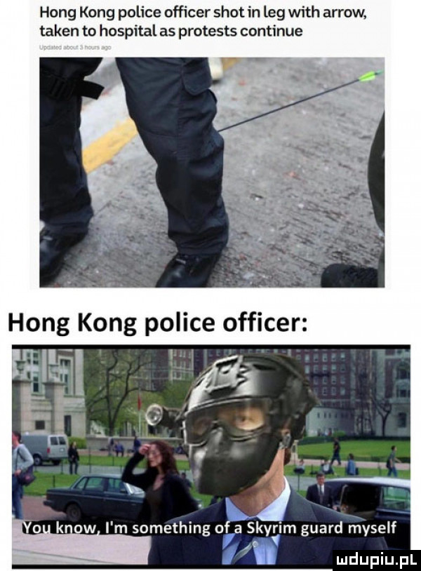 hang kong police officer shot in leg with arrow token to hospital as protests continue