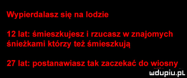 wypierdalasz się na lodzie    lat śmieszkujesz i rzucasz w znajomych śnieżkami którzy też śmieszkują    lat postanawiasz tak zaczekać do wiosny