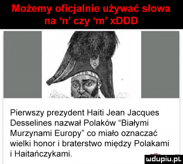 możemy oficjaln na n czy pierwszy prezydent haiti jean jacques desselines nazwal polaków białymi murzynami europy co miało oznaczać wielki honor i braterstwo między polakami i haitańczykami. mduplu pl
