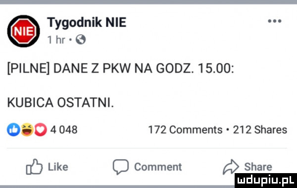 tygodnik nie   hr pilne dane z pkw na godz.       kubica ostatni.               comments     shares ó like o comment stare