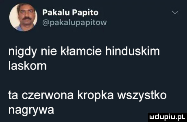 pokalu pepito pakalupapitow nigdy nie kłamcie hinduskim laskom ta czerwona kropka wszystko nagrywa