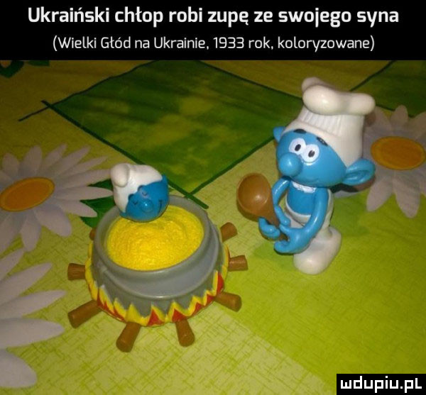 ukraiński chłop robi zupę ze swniego syna wielki głód na ukrainie.      rok. koloryzowane