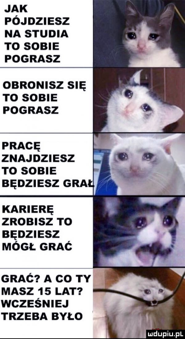 jak pójdziesz na studia to sobie pograsz obronisz się to sobie pograsz pracę znajdziesz t  sobie karierę zrobisz to będziesz mógł grać grać a co ty masz    lat wcześniej trzeba było