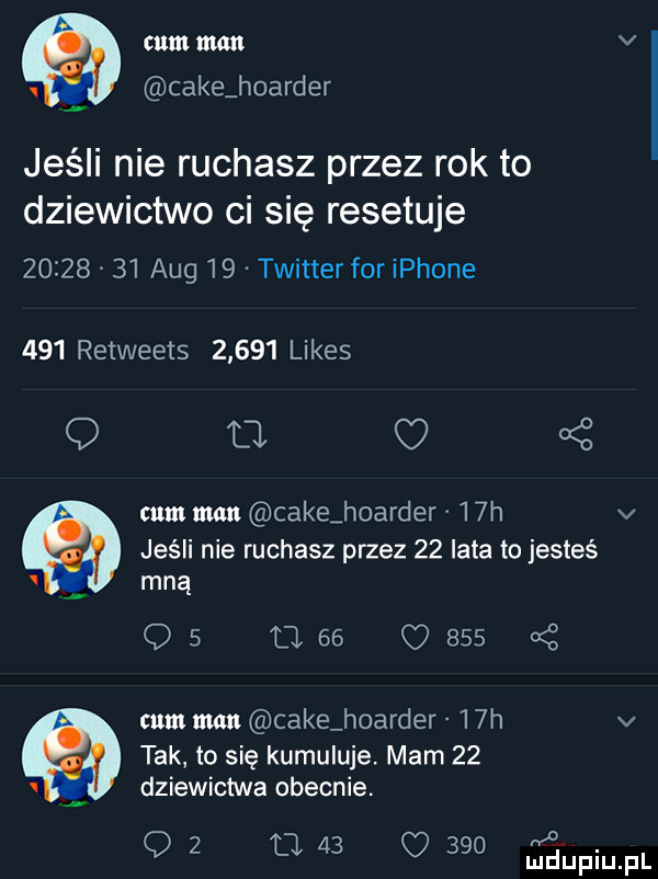 cum man v w café hoarder jeśli nie ruchasz przez rok to dziewictwo ci się resetuje          aeg    twitter for iphone     retweets       limes q a   mm man cakejoarderr   h v jeśli nie ruchasz przez    late to jesteś v mną    mas q     cum man café hoarder   h v tak to się kumuluje. mam    v dziewictwa obecnie. nz. o   ll    o