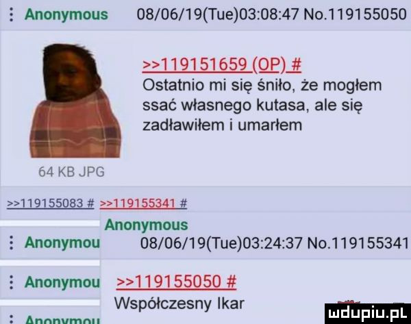 anonymous          tee          no                     o f ostatnio mi się śniło że mogłem ssać własnego kutasa ale się zadlawilem i umarłem    kb jpg                    anonymous anonymou          tee          no           s anonymou           an m. wspołczesnylkar