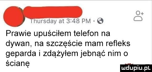 o. abakankami wrsday at      pm   prawie upuściłem telefon na dywan na szczęście mam refleks geparda i zdążyłem jebnąć nim o solanę