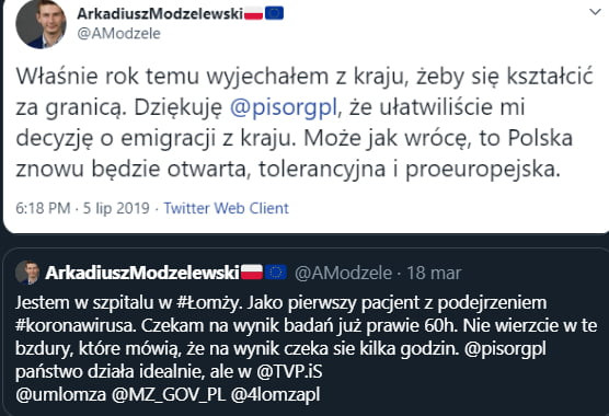 władnie rok emu wyjechałem z kraju zeby sie kształcąc za granicą dziekuje pisorgpi ze ułatwniscie mi decyzję emigracji z kraju. mozejak wroce to polska znowu będzie ozwana to erancyma proeiiropejska f arkadilmmodzelewski jestem w pitolu w łomży. jako pierwszv pacjent z podejrzeniem koronawirusa. czekam na wynik badań już prawie son. nie wierzcie w te bzdury które mówię że na wynik akka sie kaika godzin. pisurgpl państwo dziada idealnie ale w tvpjs umlomza mlgovjl  iomzapl