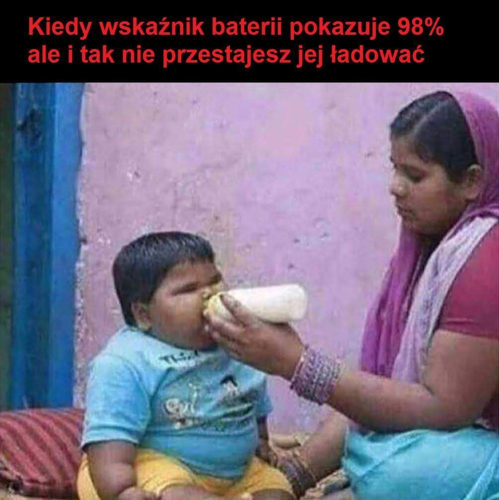 kiedy wskaźnik baterii pokazuje    ale i tak nie przestajesz jej ładować