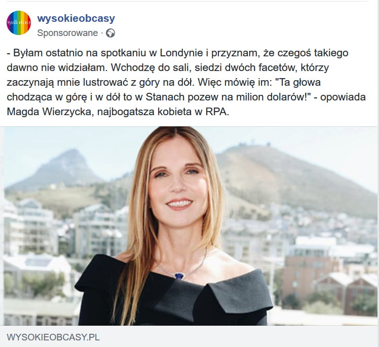 wysokieobcasy sponsomwane o byłam ostatnio na spotkaniu w londynie i przyznam że czegoś takiego dawno nie widziałam. wchodzę do sali siedzi dwóch facetów którzy zaczynają mnie iustrować z góry na dół. więc mówię im ta głowa chodząca w górę i w dół to w stanach pozew na milion dolarów opowiada magda wierzynka najbogatsza kobieta w rpa. wysokieobcasyfl