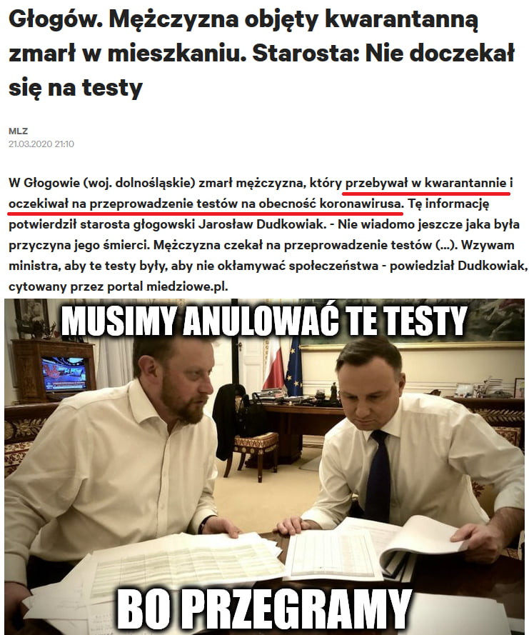 głogów. mężczyzna objęty kwarantanną zmarł w mieszkaniu. starosta nie doczekał się na testy mhz w eiogowie woj. dolnośląskie zrnari mężczyzna który przebywai w kwarantannie i oczekiwai na przeprowadzenie testów na obecność koronawirusa. tę informację potwierdzii starosta glogowski jarosław dudkowiak. nie wiadomo jeszcze jaka byla przyczyna jego srnier. mezczyzna czekal na przeprowadzenie testow. wzywam ministra. aby te testy były aby nie okiamywac spoieczenstwa powiedziai dudkowiak. cytowany przez portal miedziowepi. miesimy aniiiiiwaś i e testy bai rnzuiniiriiif
