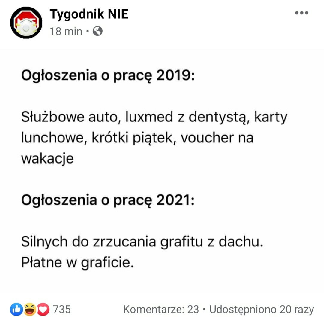 tygodnik nie    min   ogłoszenia o pracę      służbowe auto luxmed z dentystą karty lunchowe krótki piątek voucher na wakacje ogłoszenia o pracę      silnych do zrzucania grafitu z dachu. płatne w graficie.         komentarze    udostępniono    razy