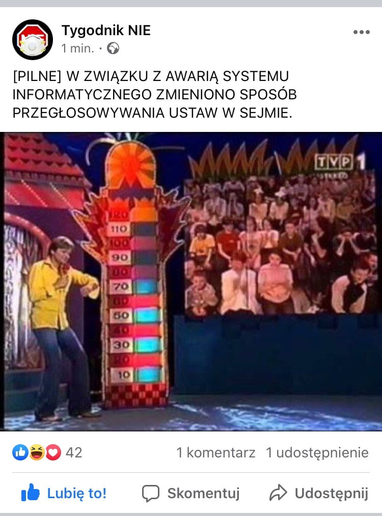 tygodnik nie   mm. o pilne w związku z awarią systemu informatycznego zmieniono sposób przegłosowywania ustaw w sejmie.   komentarz   udostępnienie o skomentuj udostępnij